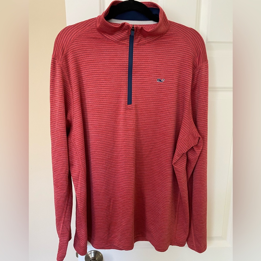 Vineyard Vines Performance Clubhouse Red Heathered Stripe Quarter-Zip Pullover